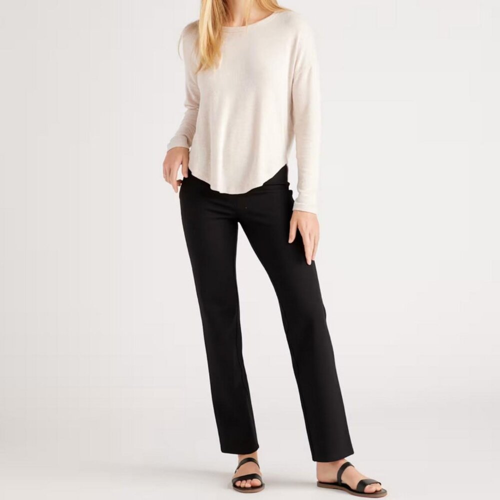Quince Black Ultra-Stretch Ponte Straight Leg Pants